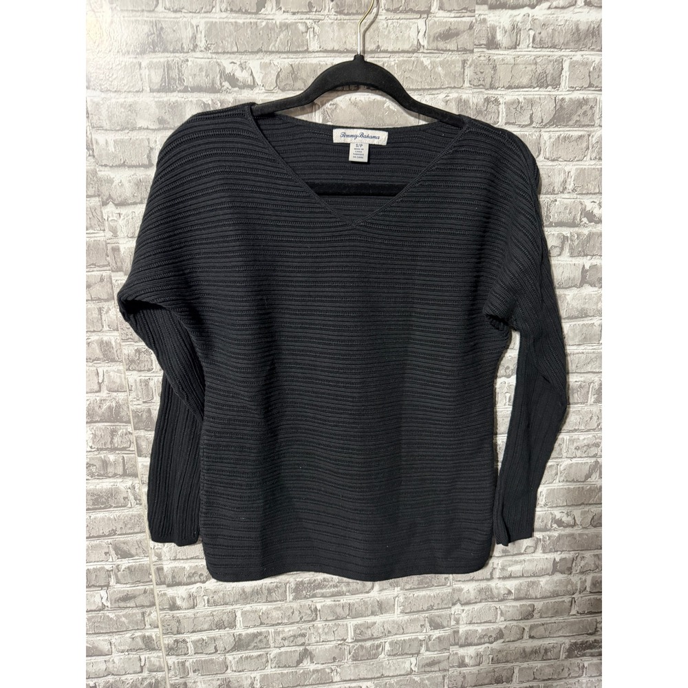 Tommy‎ Bahama Bonita Sequin V Neck Long Sleeve Sweater Black